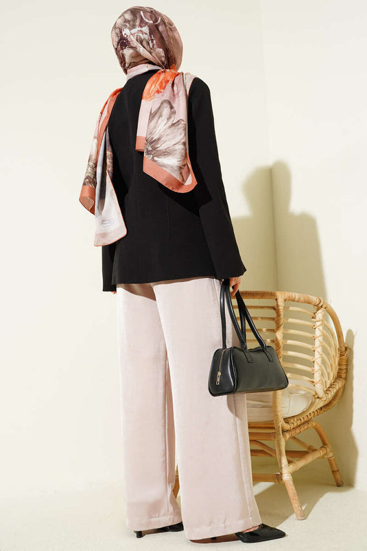 Cross-Buttoned Padded Shoulder Blazer Jacket Black