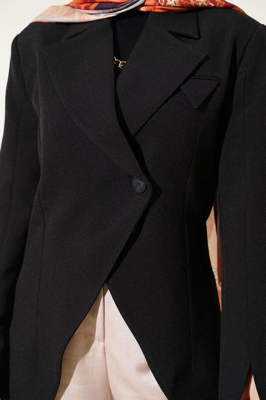 Veste blazer noire à épaulettes avec boutons croisés