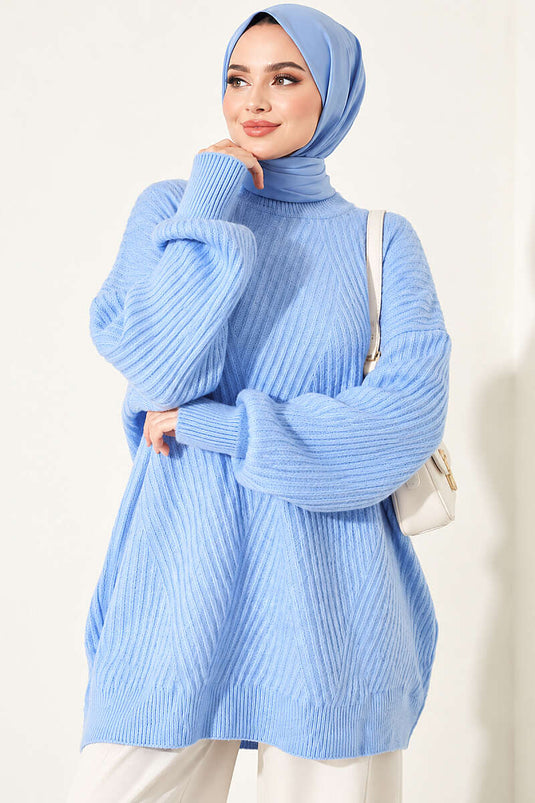 Tunika Lunga In Maglia A Righe Con Croce Blu