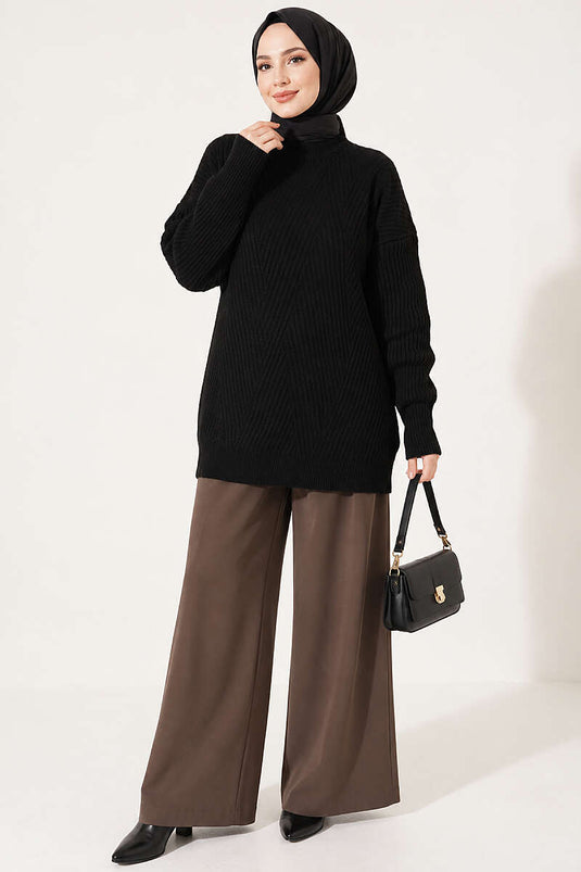Tunica Lunga In Maglia A Righe Crociate Nera