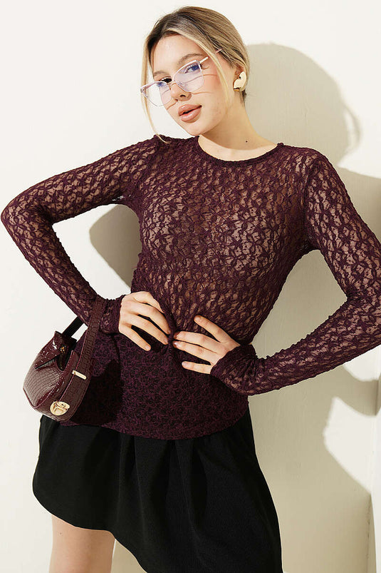 Cross-Over Lace Blouse Plum