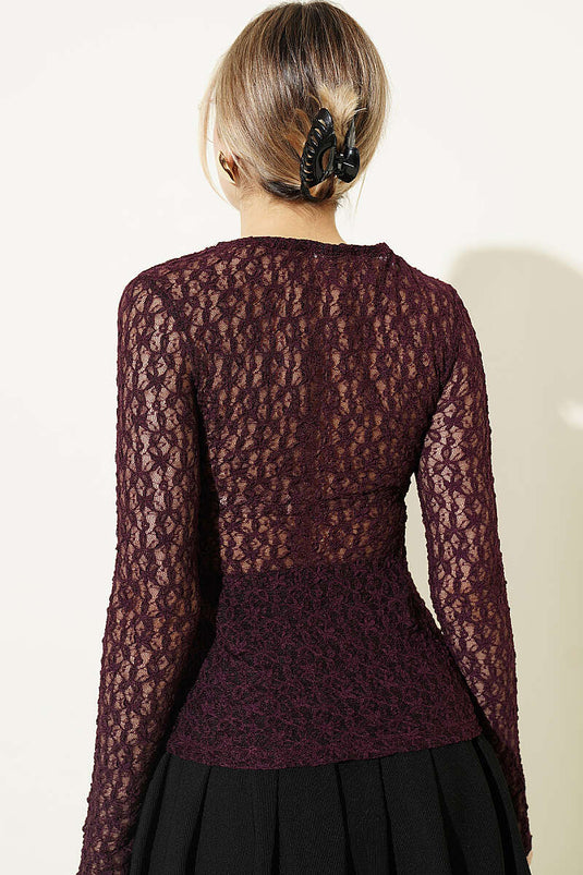 Cross-Over Lace Blouse Plum
