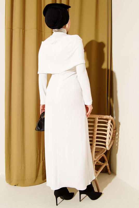 Robe côtelée croisée, écru