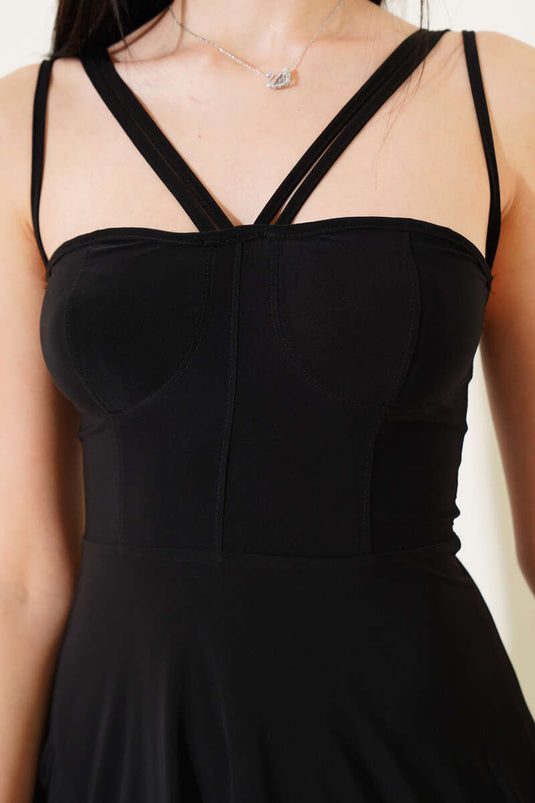 Sandy Mini Dress with Cross Straps, Black