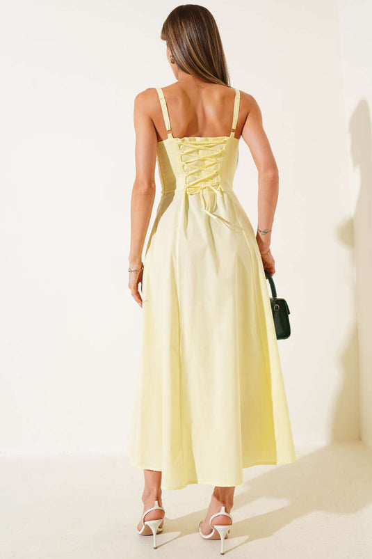 Yellow Dress with Cross-Lace and Slit