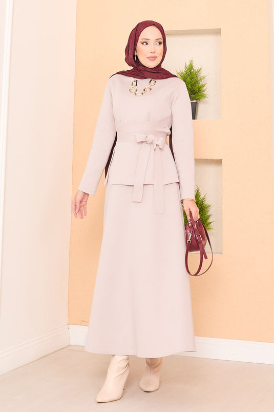 Ensemble jupe hijab élégant avec ceinture croisée Pierre