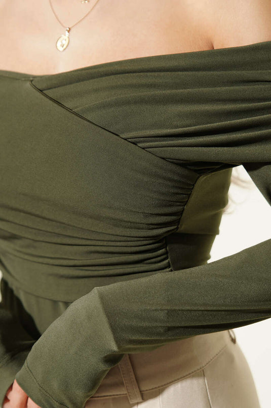 Kruisvormige Madonna-hals Sandy Blouse Khaki