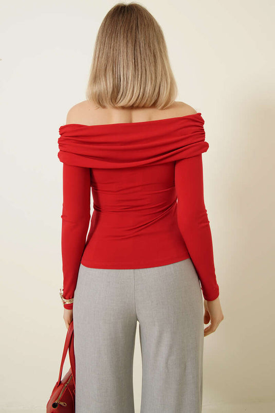 Çapraz Madonna Yaka Sandy Bluz Kırmızı
