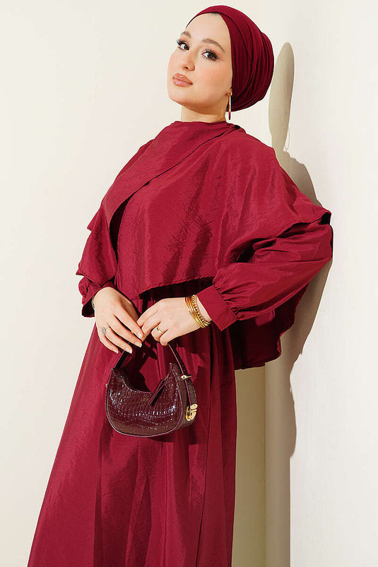 Robe en modal avec détail cape croisée bordeaux