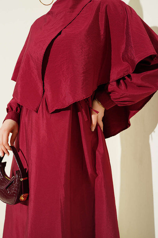 Robe en modal avec détail cape croisée bordeaux
