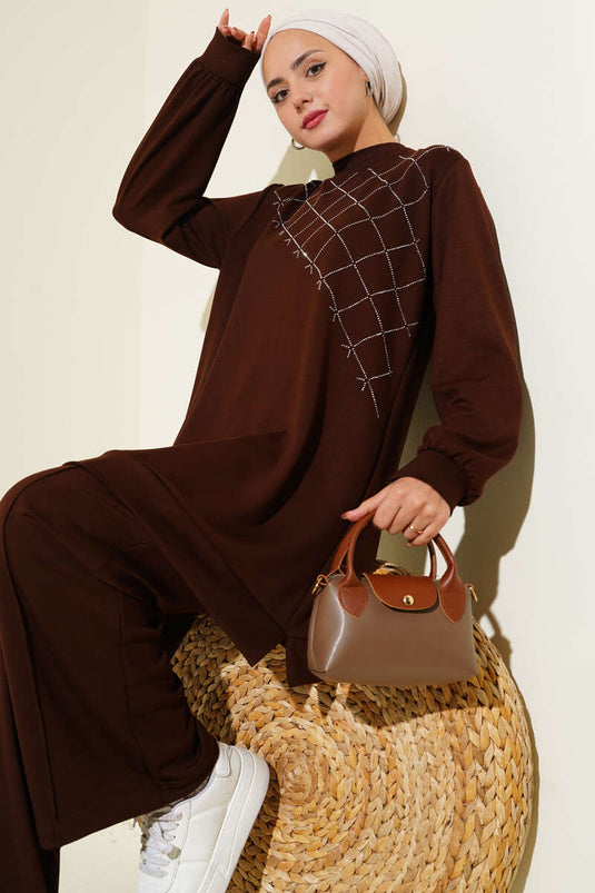 Çapraz Taş Süslemeli İkili Takım Kahve