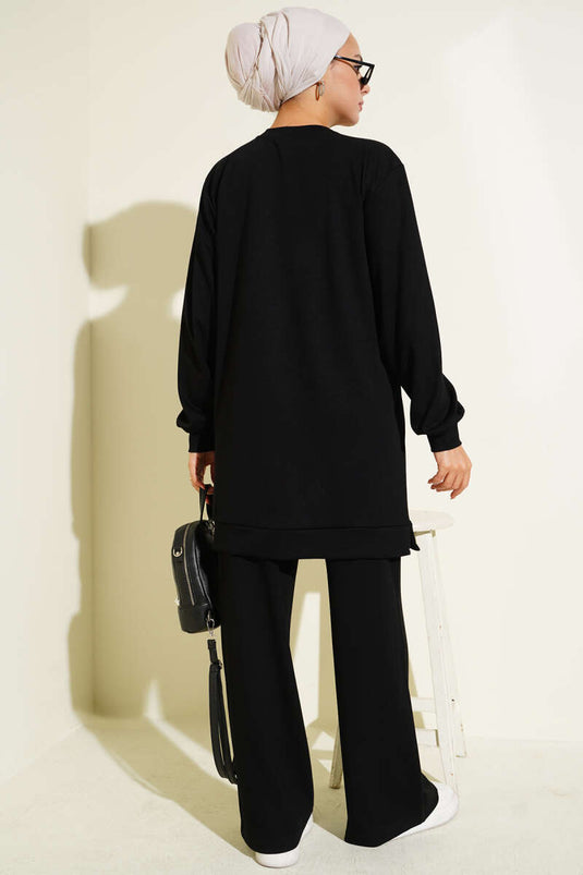 Cross Stone Embellished Two Piece Set Black