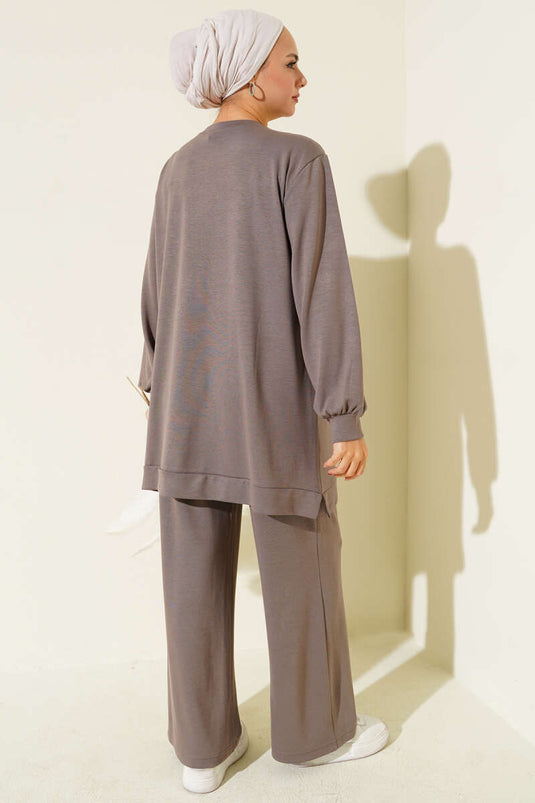 Cross Stone Embellished Two Piece Mink Suit