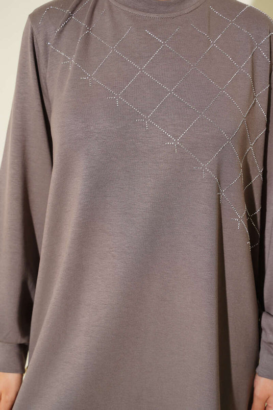 Cross Stone Embellished Two Piece Mink Suit