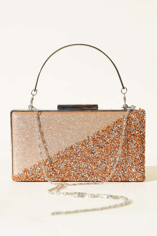Cross-Embellished Rectangular Evening Bag in Copper