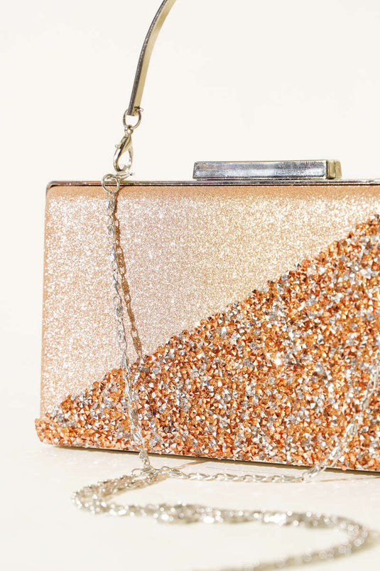 Cross-Embellished Rectangular Evening Bag in Copper