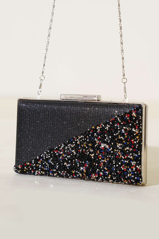 Colorful Rectangular Evening Bag with Cross Stones