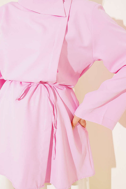 Pink Cross-Front Button-Down Shirt