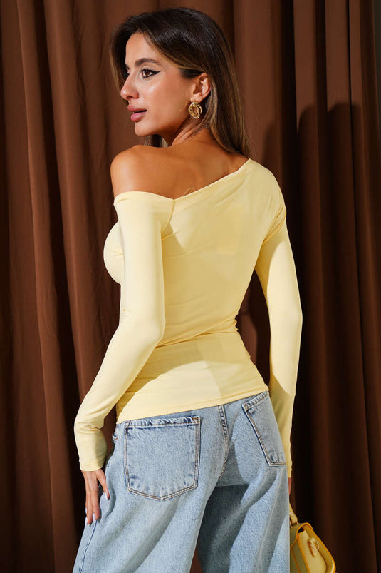 Çapraz Yaka Uzun Kol Bluz Sarı