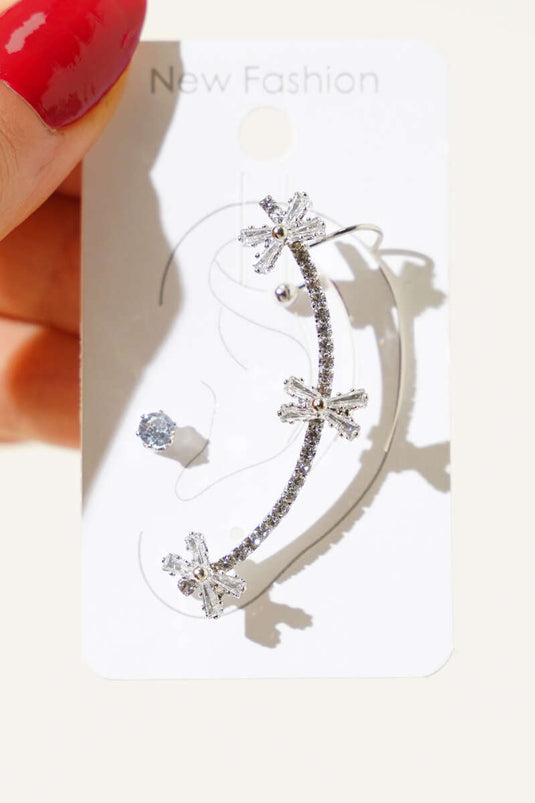 Boucles d'oreilles en argent avec pierre en forme de croix et cartilage