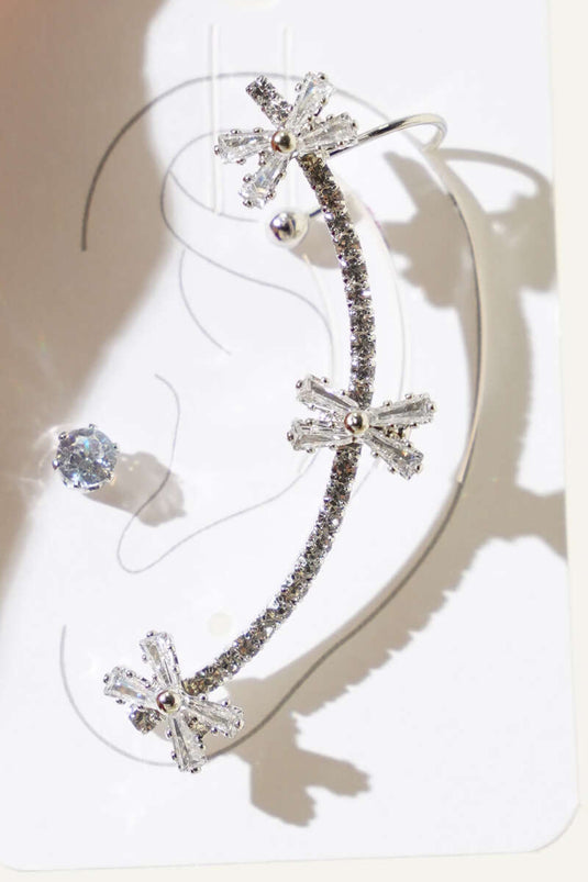 Boucles d'oreilles en argent avec pierre en forme de croix et cartilage