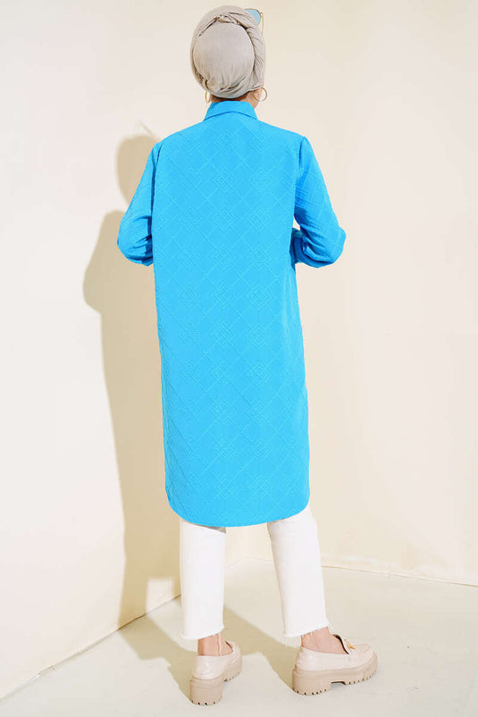 Cebi Çiçek Taşlı Tunik Mavi