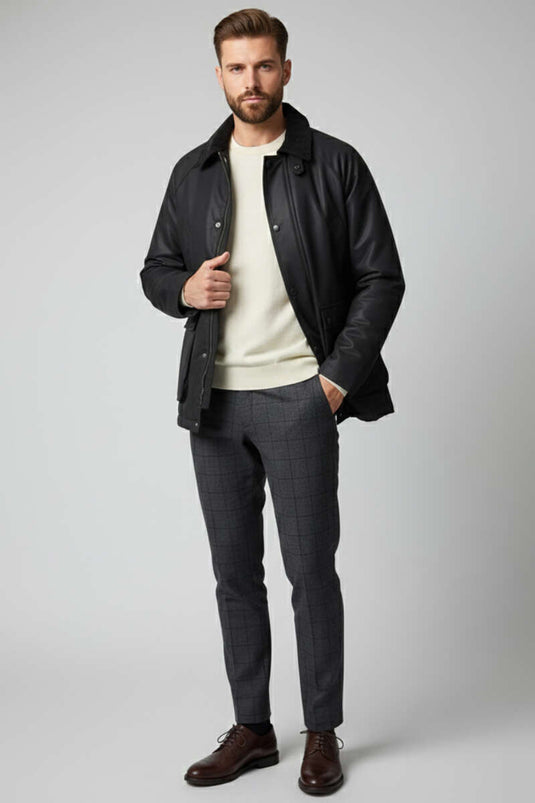 Manteau pour homme à col en velours avec capuche Cebi noir