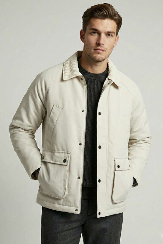 Veste homme à col en velours et poches à rabat (Pierre)