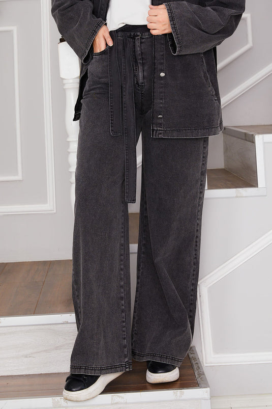 Jacket Trousers Hijab Denim Set Anthracite