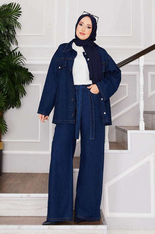Veste Pantalon Hijab Costume en jean Bleu marine