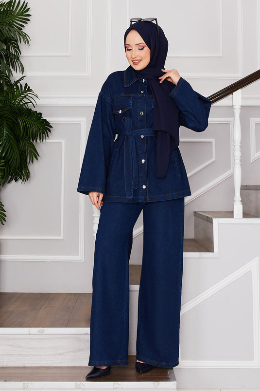 Veste Pantalon Hijab Costume en jean Bleu marine