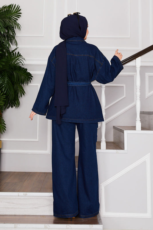 Veste Pantalon Hijab Costume en jean Bleu marine