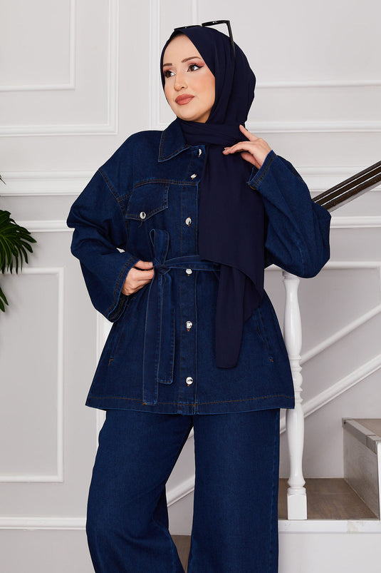 Veste Pantalon Hijab Costume en jean Bleu marine