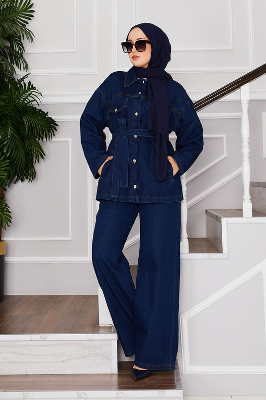 Veste Pantalon Hijab Costume en jean Bleu marine