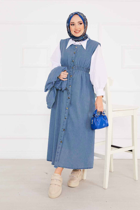 Ceketli Elbise Kot Tesettür Takım Açık Mavi
