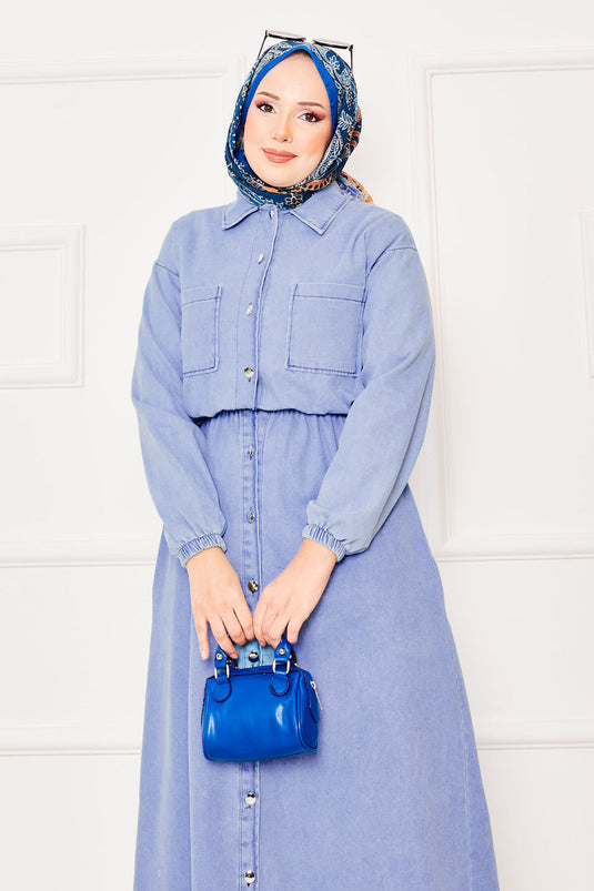 جاكيت فستان جينز بدلة حجاب سنو واش