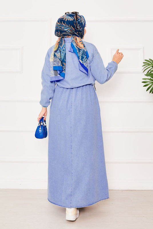 جاكيت فستان جينز بدلة حجاب سنو واش