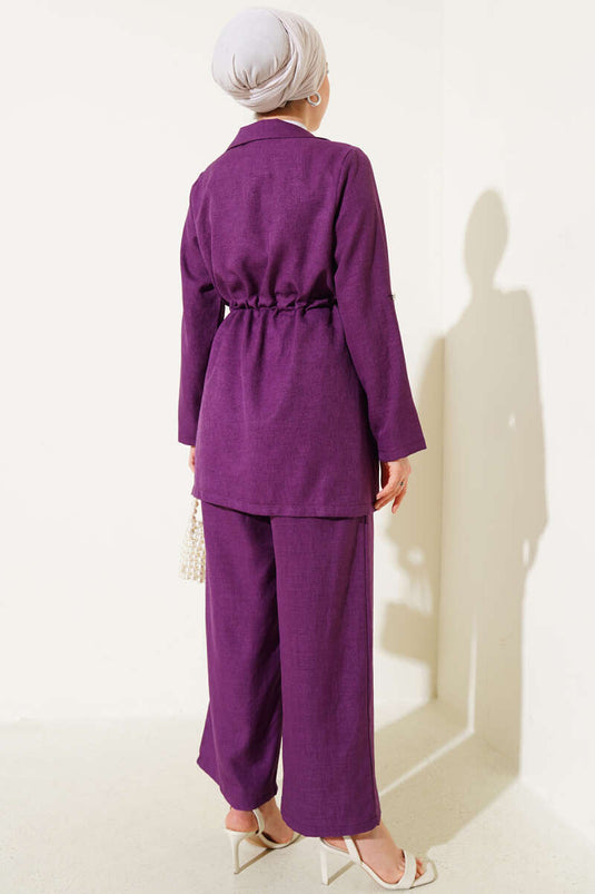 Abito in lino viola con giacca
