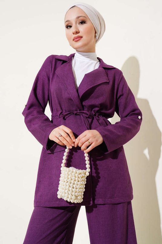 Abito in lino viola con giacca