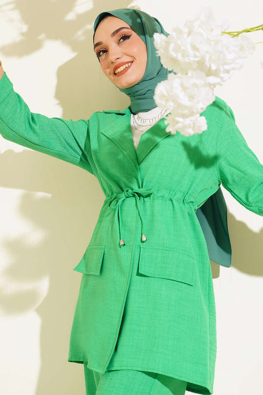 Costume avec Veste en Lin Vert Fluo