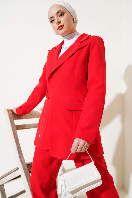 Red Double Set with Blazer and Lapel