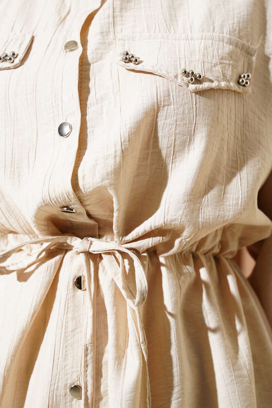 Zweiteiliges Set mit Tunnelzug aus beiger Taille und Taschen, beige