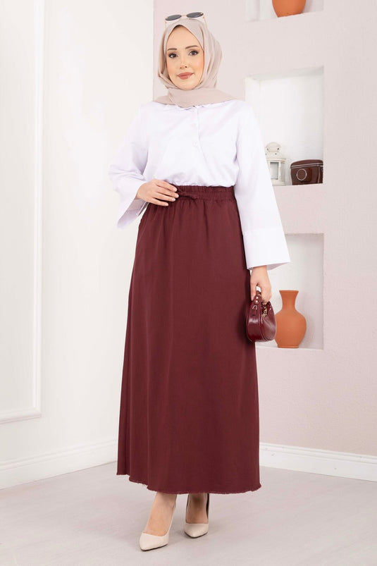Skirt with Pocket Detail and Elastic Waist, Burgundy
