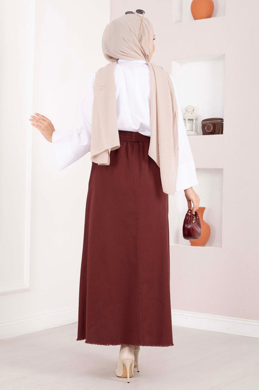 Skirt with Pocket Detail and Elastic Waist, Burgundy