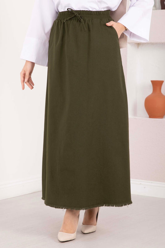 Skirt with Side Pocket and Elastic Waistband, Khaki