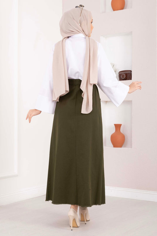 Skirt with Side Pocket and Elastic Waistband, Khaki