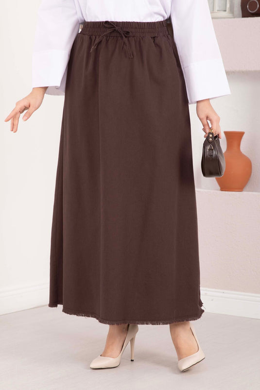 Skirt with Pocket Detail and Elastic Waist, Brown