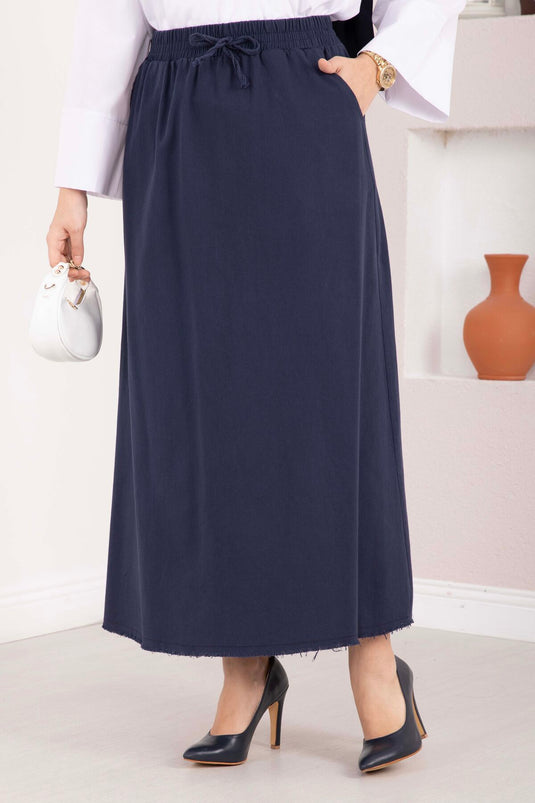 Skirt with Pocket Detail and Elastic Waistband Navy Blue