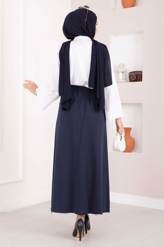 Skirt with Pocket Detail and Elastic Waistband Navy Blue