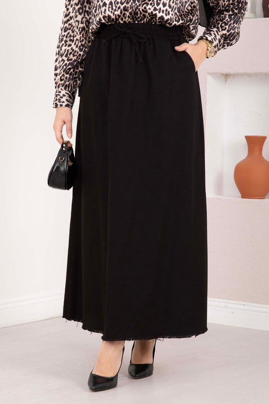 Skirt with Side Pocket and Elastic Waistband Black